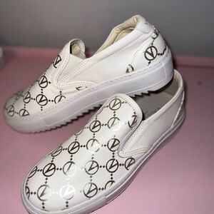 Valentino White/Silver REGINA Monogram Slip On Sneakers